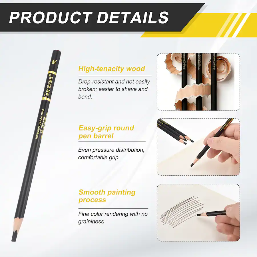 Shetching Unique Bargains 12pcs Soft Charcoal Pencils Professional Oily for ...