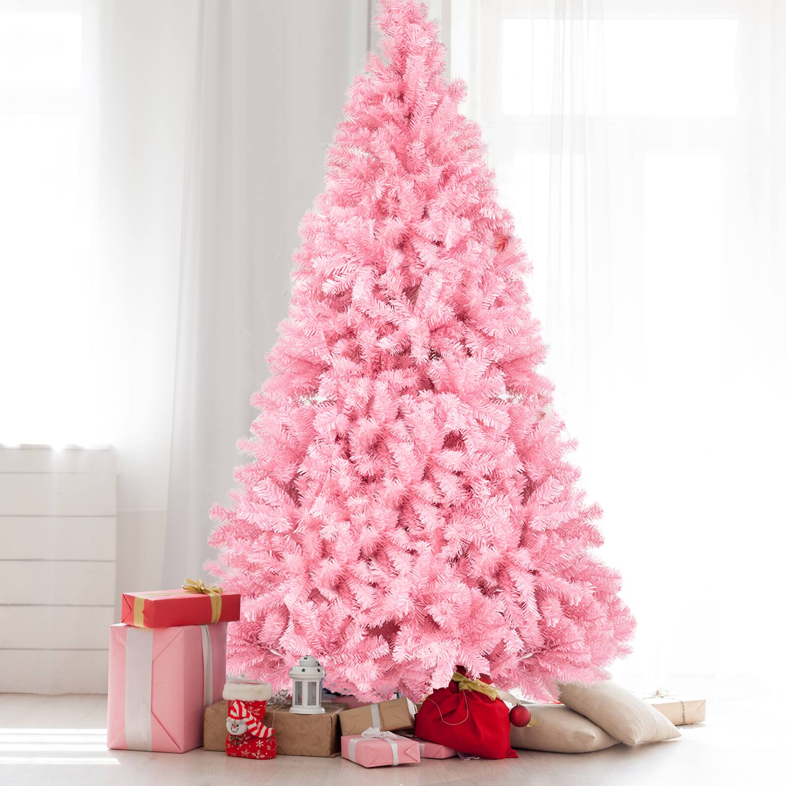 Alt View 5. Winado - 7FT Artificial Christmas PVC Tree Unlit with Branch, Sturdy Metal Stand for Outdoor Indoor Holiday Party Decoration - Pink.