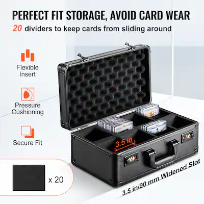 VEVOR Graded Card Storage Box, 4 Slots, Graded Sports Cards Holder Carrying Case with Coded Lock Foam Dividers Black TM1108 - Best Buy VEVOR Graded Card Storage Box, 4 Slots, Graded Sports Cards Holder Carrying Case with Coded Lock Foam Dividers Black TM1108 - Best Buy