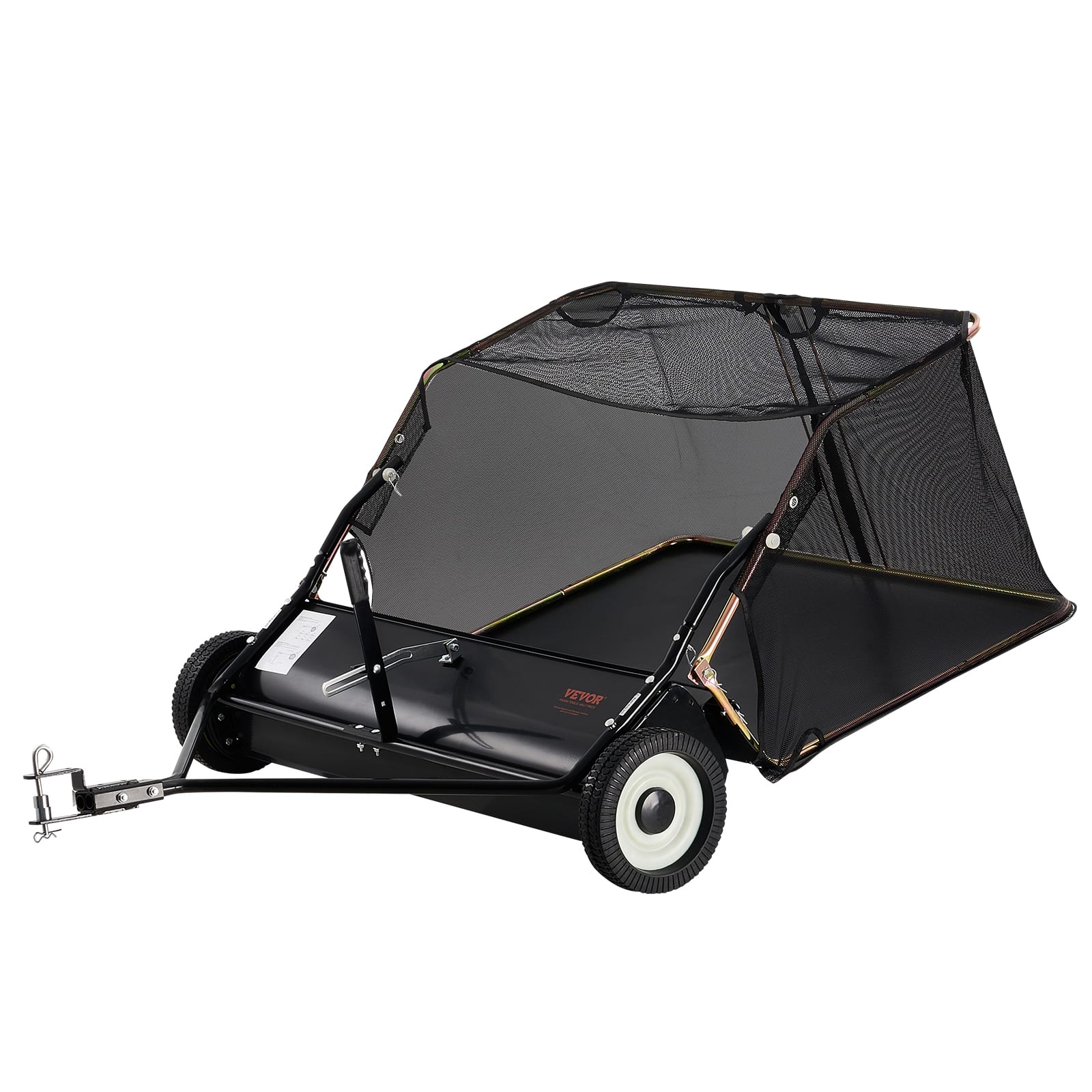 VEVOR - 42-inch Lawn Sweeper Tow Behind, 12 cu.ft. Large Pull Behind Grass Sweeper, Heavy Duty Leaf & Grass Collector - Black