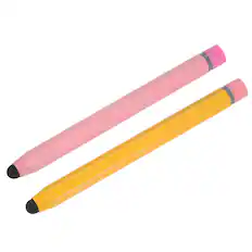 Front. Unique Bargains - 2pcs Hexagon Crayon Stylus Pen, 4.7″ Universal Capacitive Stylus for All Touch Screen Devices - Yellow Pink.