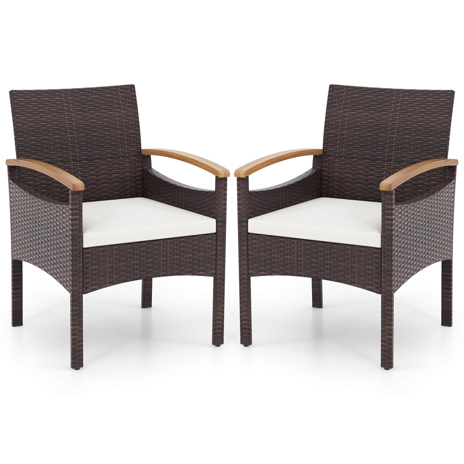 Alt View 4. Gymax - Gymax 2 PCS Dining Chairs w/ Acacia Wood Armrest Heavy Duty Metal Frame Patio Mix Brown - Mix Brown, Off White.