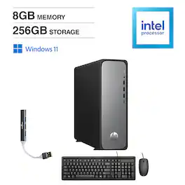 HP - OmniDesk Slim Desktop (Intel 300, 8GB, 256GB SSD, Intel UHD 710, WiFi 6, Bluetooth 5.4, Win 11 Home) w/USB Hub - Meteor Silver