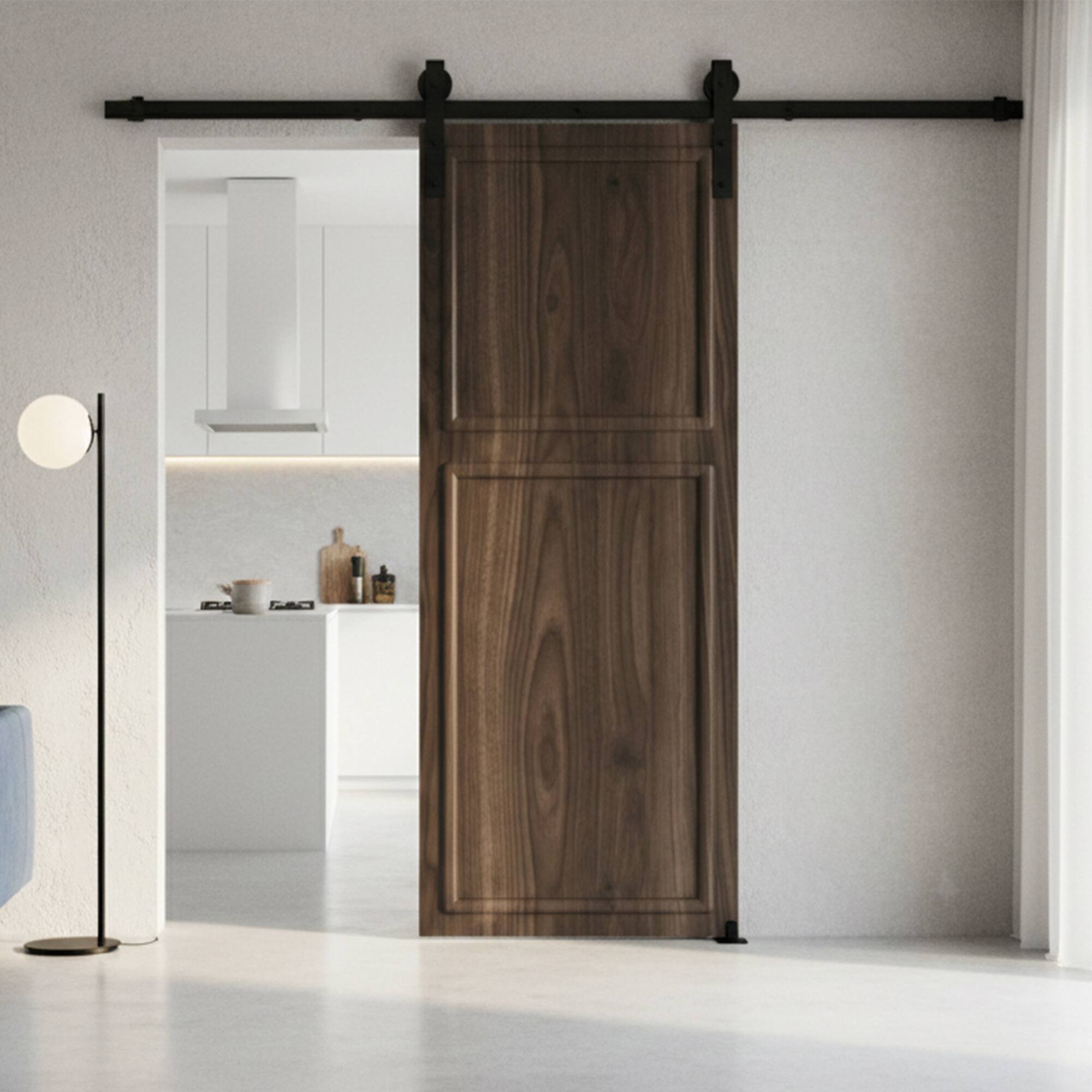 Alt View 3. Boyel Living - Antique brown Sliding Barn Door 16-in L x 1.5-in W x 80-in H with Complete Sliding Track Hardware Kit - Antique brown.