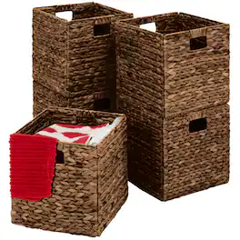 Best Choice Products - 13x13in Hyacinth Storage Baskets, Set of 5 Multipurpose Collapsible Organizers - Brown