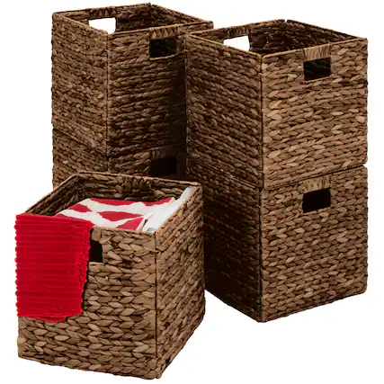 Front. Best Choice Products - Best Choice Products 13x13in Hyacinth Storage Baskets, Set of 5 Multipurpose Collapsible Organizers - Brown - Brown.