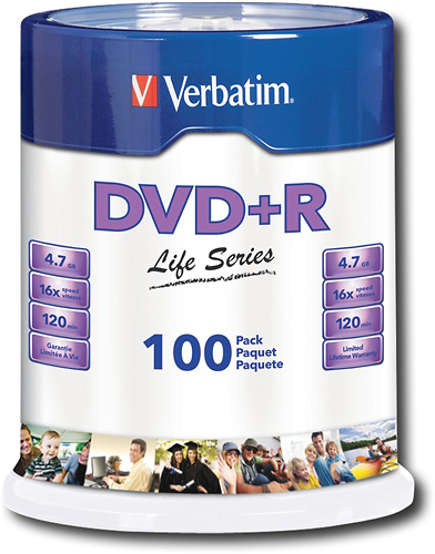 Verbatim - Life Series 16x DVD+R Discs (100-Pack)-Front_Standard