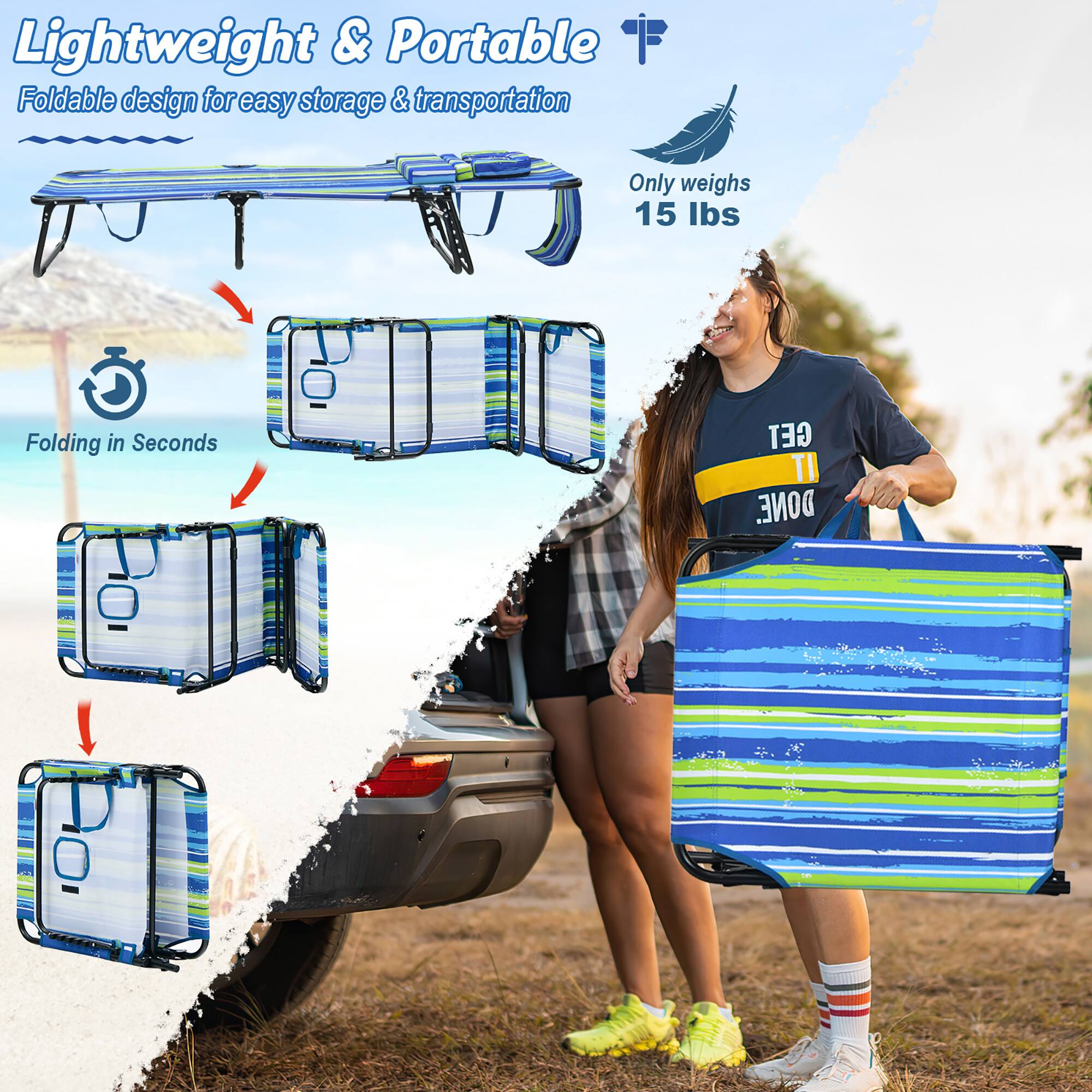 Lightweight & Portable, Foldable design for easy storage & transportation, Only weighs 15 lbs, Folding in Seconds
