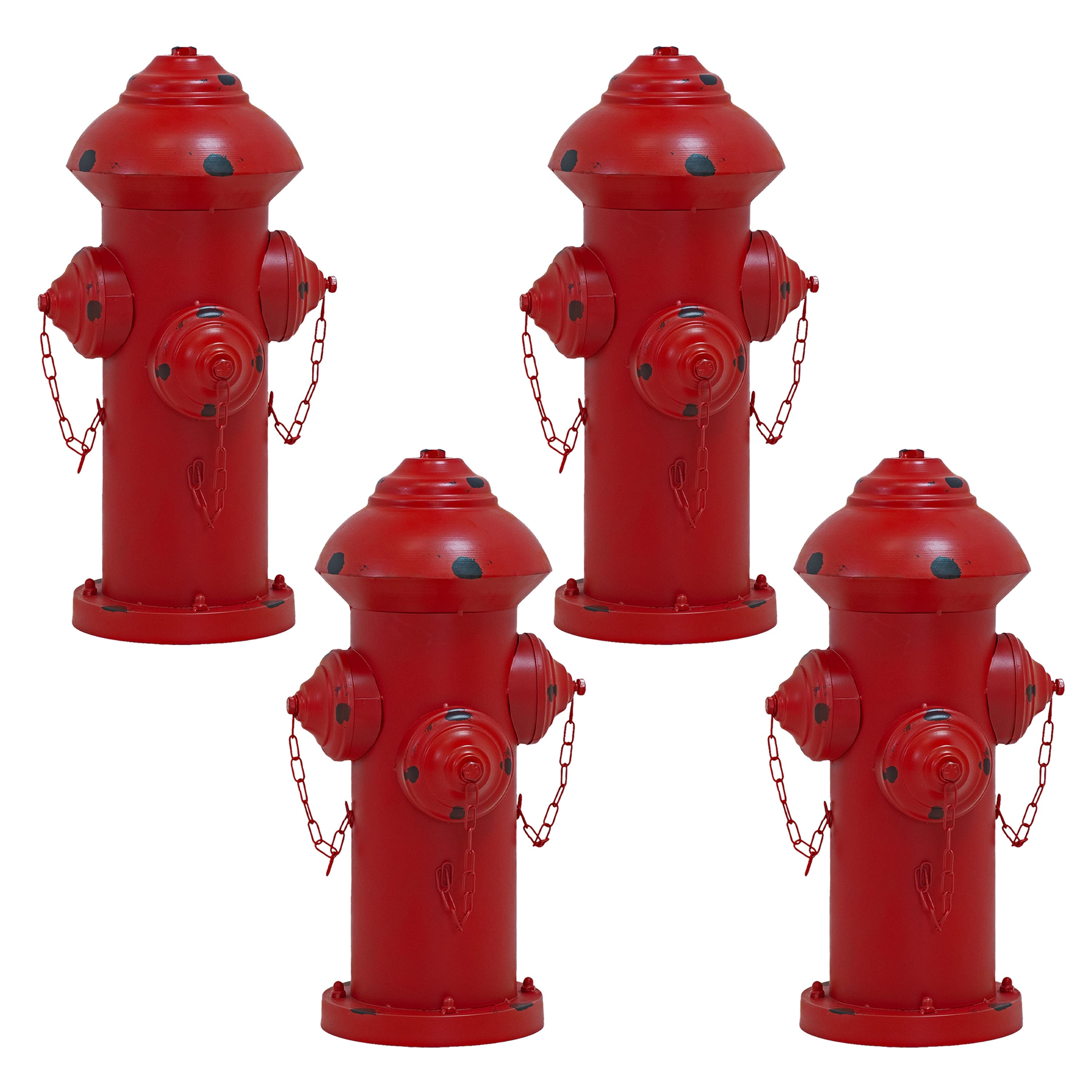 Sunnydaze - Fire Hydrant Metal Outdoor Statue - 21 in - 4pk - Red