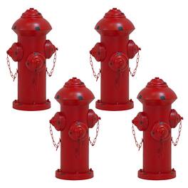 Sunnydaze - Fire Hydrant Metal Outdoor Statue - 21 in - 4pk - Red