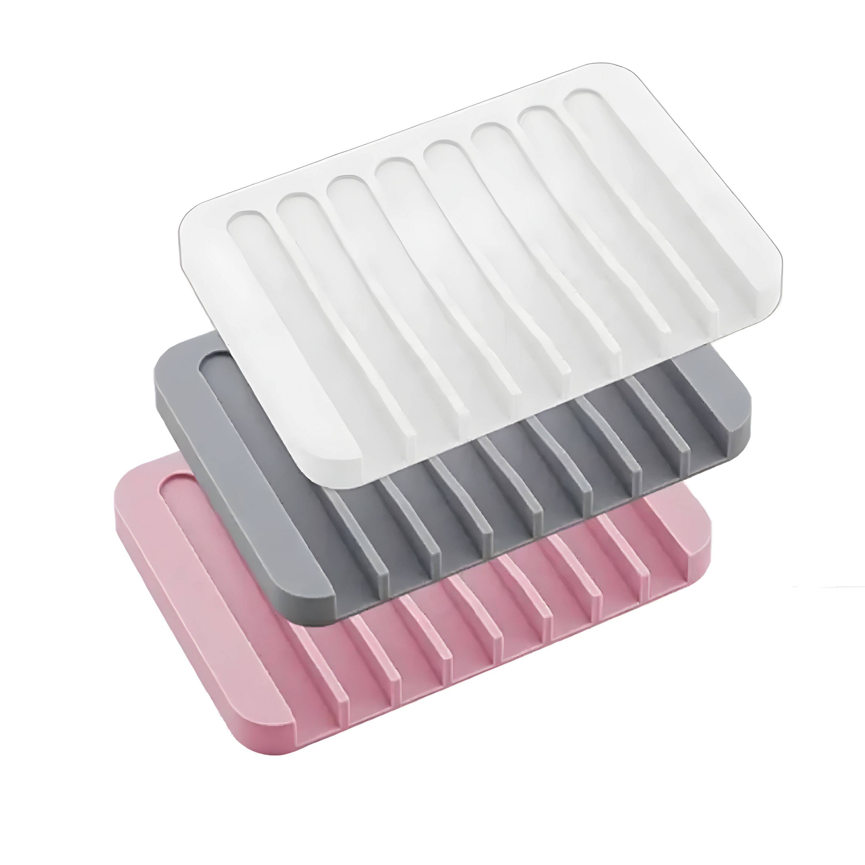 Front. Kitcheniva - Kitchen Silicone Draining Soap Dish 3 Pcs - Multicolor.