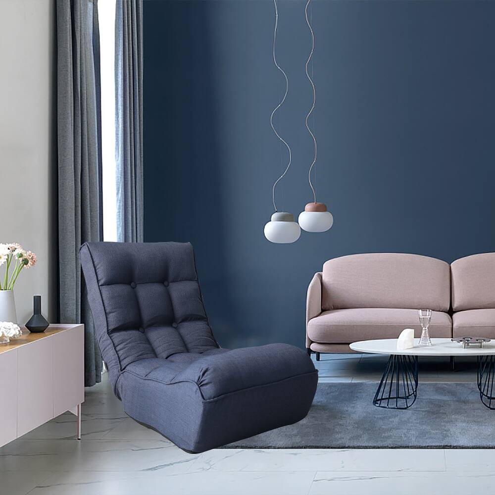 Angle. Loheer - Loheer Single Sofa Reclining Chair Adjustable Floor Chair Tatami Lazy Sofa Folding Deck Chair for Living Room Bedroom - Navy.