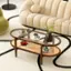 Alt View 4. Costway - 2-Tier Coffee Table Tempered Glass Top with PE Rattan Shelf & Acacia Wood Frame Brown - Brown.