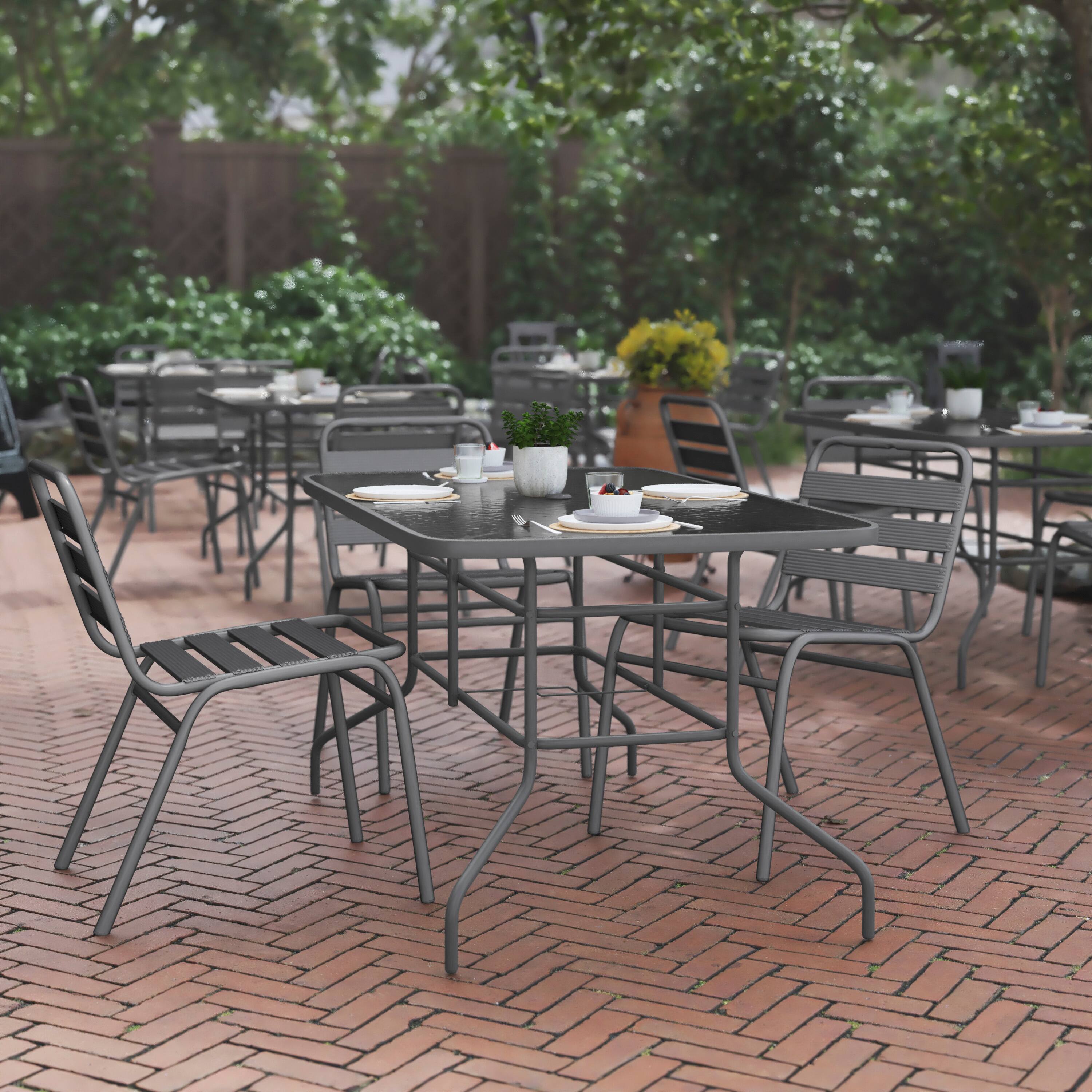 Alt View 1. Flash Furniture - Tory 31.5" x 55" Silver Rectangular Tempered Glass Metal Table with Umbrella Hole - Gray.