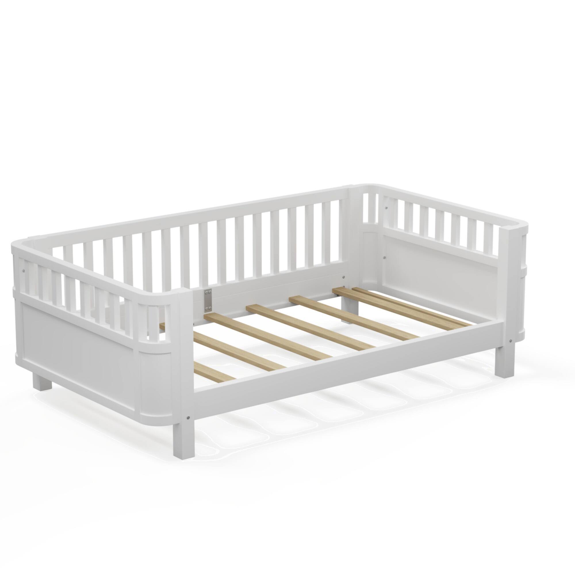 Alt View 4. GOODSILO - Twin Size Wood Platform Bed for Children with Safety Rails and Low Profile Design - White.
