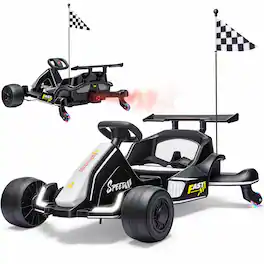 Segmart - 12V Electric Drift Go Kart Kids Ages 3-8, Crazy Cart with 360° Spin, Rear Mist Spray, 7Ah Battery Powered Racing Toy - White