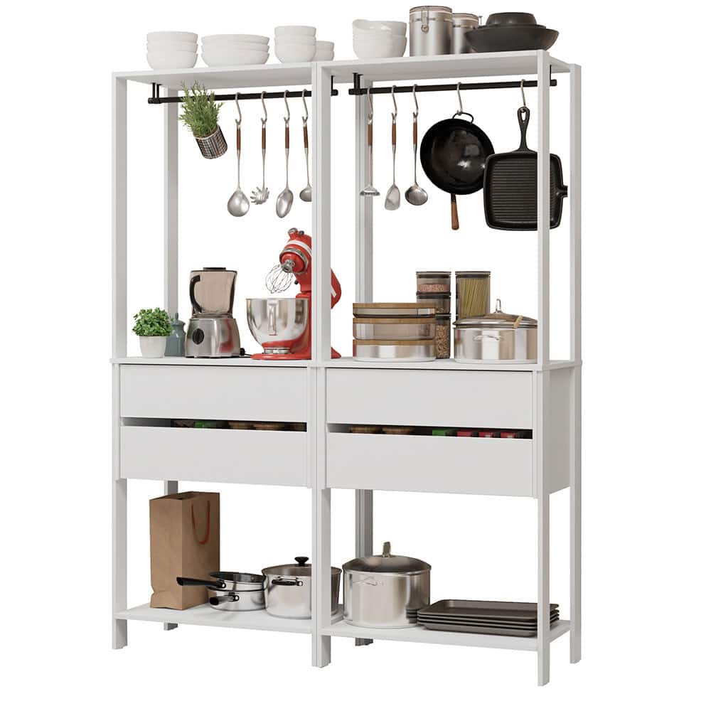 "Madesa - Kitchen Pantry Storage Rack with 4 Drawers and Hanging Spaces 55""L Multiuse Cabinet for Kitchen - White - White" price history on PriceWatchPro