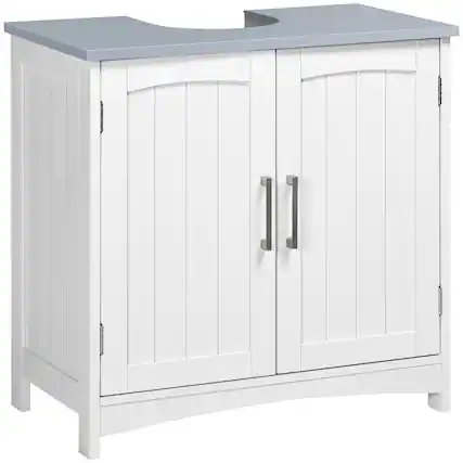 Front. Kleankin - Pedestal Sink Storage Cabinet, Under Sink Cabinet with Double Doors, Modern Bathroom Vanity Cabinet - White.
