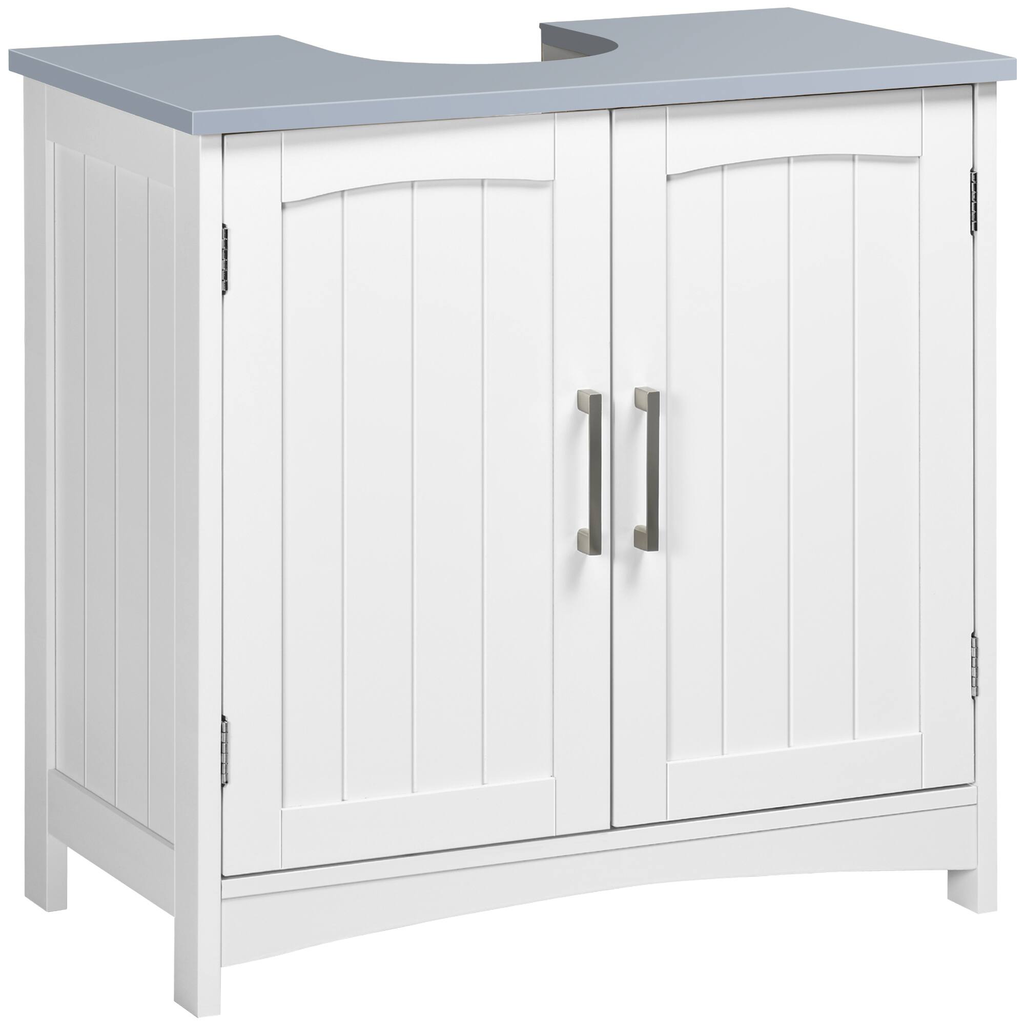 Front. Kleankin - Pedestal Sink Storage Cabinet, Under Sink Cabinet with Double Doors, Modern Bathroom Vanity Cabinet - White.