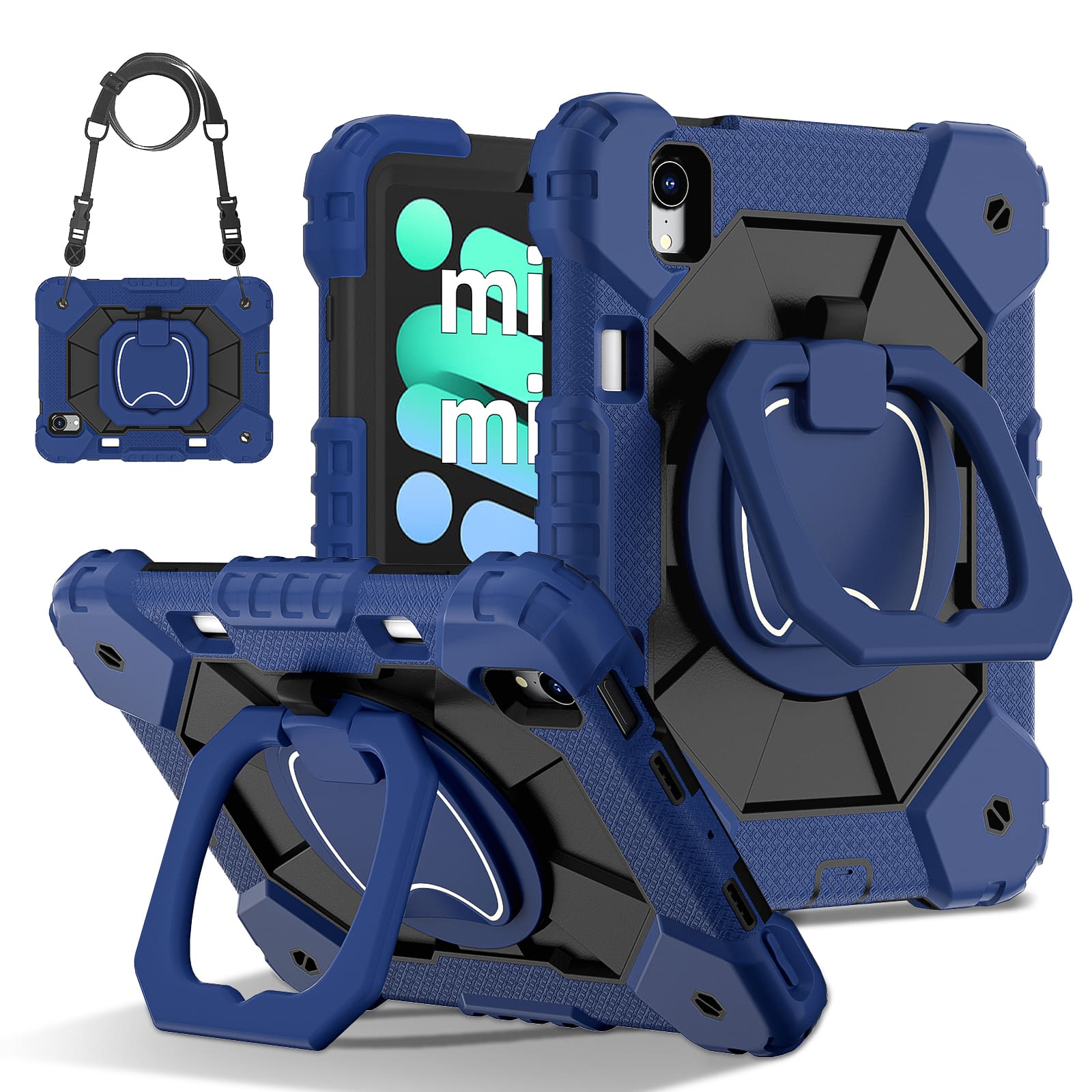 UUCOVER - Rugged Protective Case for iPad mini A17 Pro 8.3-inch/iPad mini 6 360° Rotating Stand Hand Grip Cover+Shoulder Strap - Navy+Black price history on PriceWatchPro