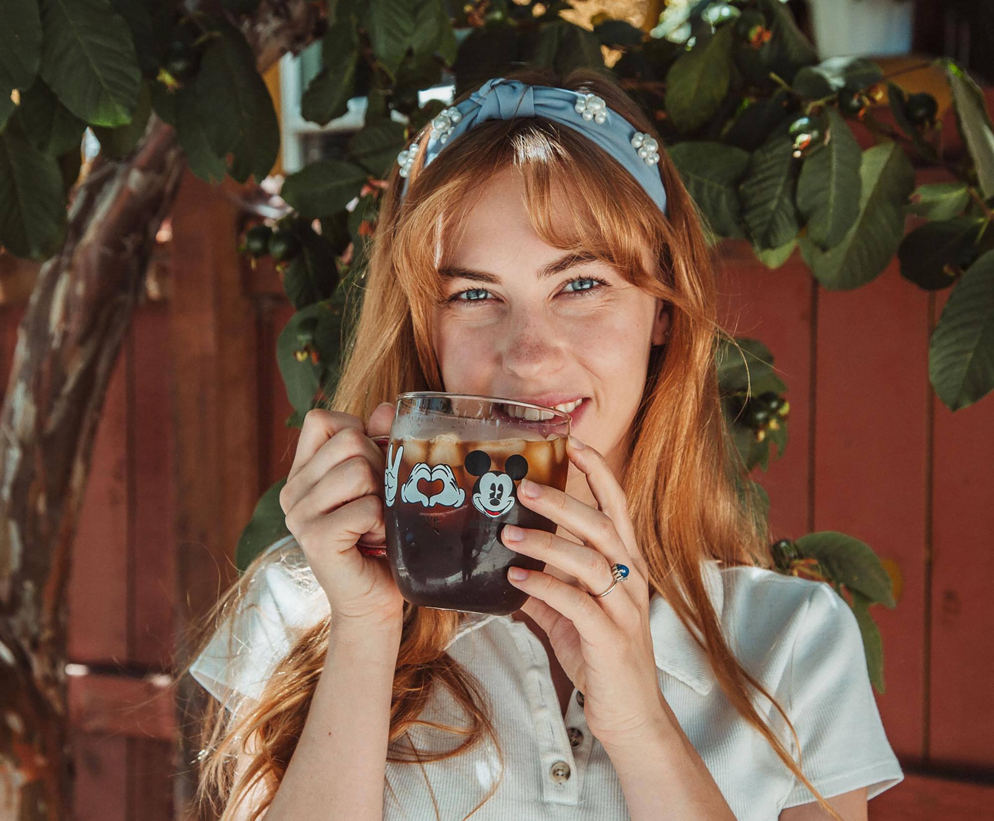 Alt View 3. Silver Buffalo - Disney "Peace Love" Mickey Mouse Glitter Handle Glass Mug | Holds 14 Ounces - Red.