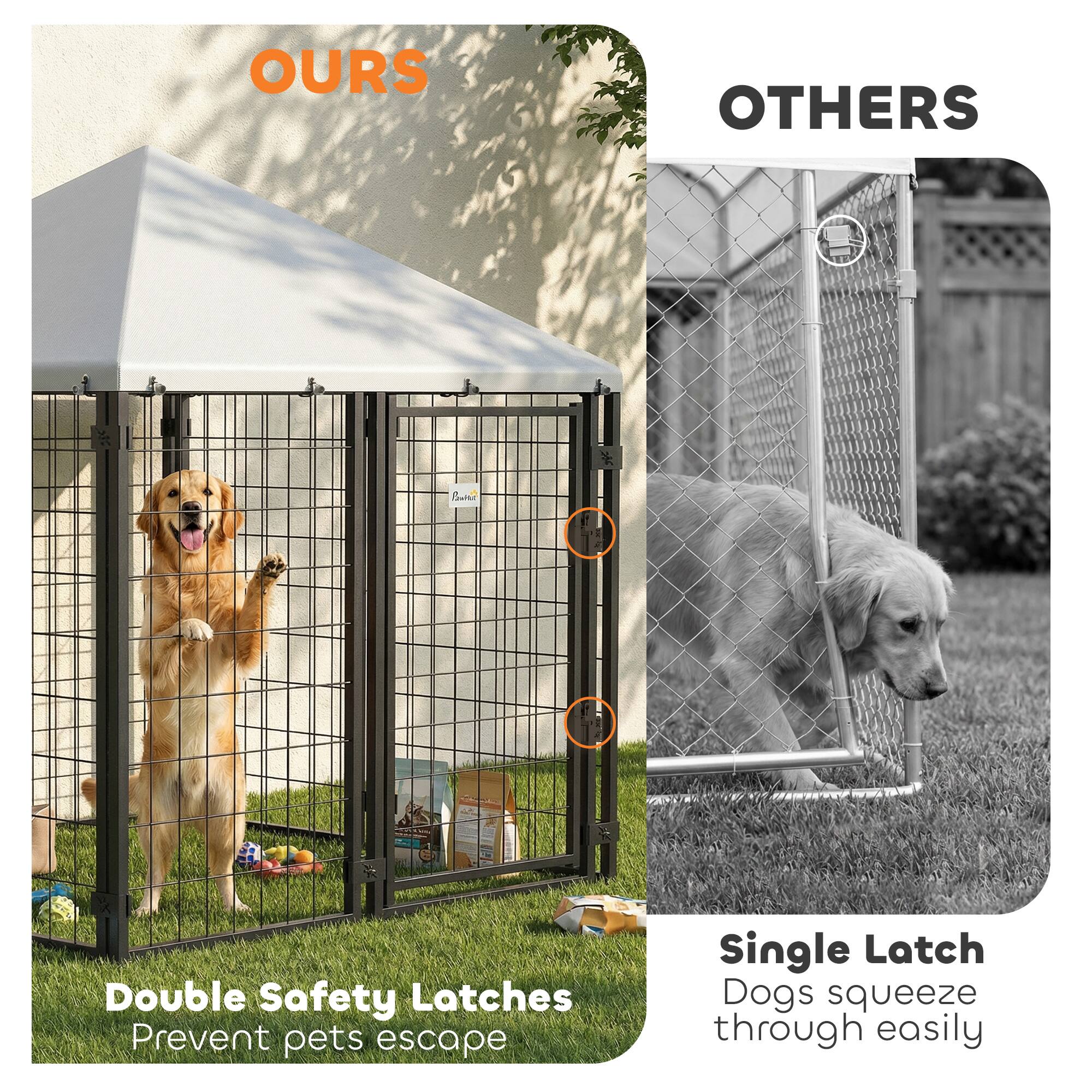 OURS  
Double Safety Latches  
Prevent pets escape  

OTHERS  
Single Latch  
Dogs squeeze through easily
