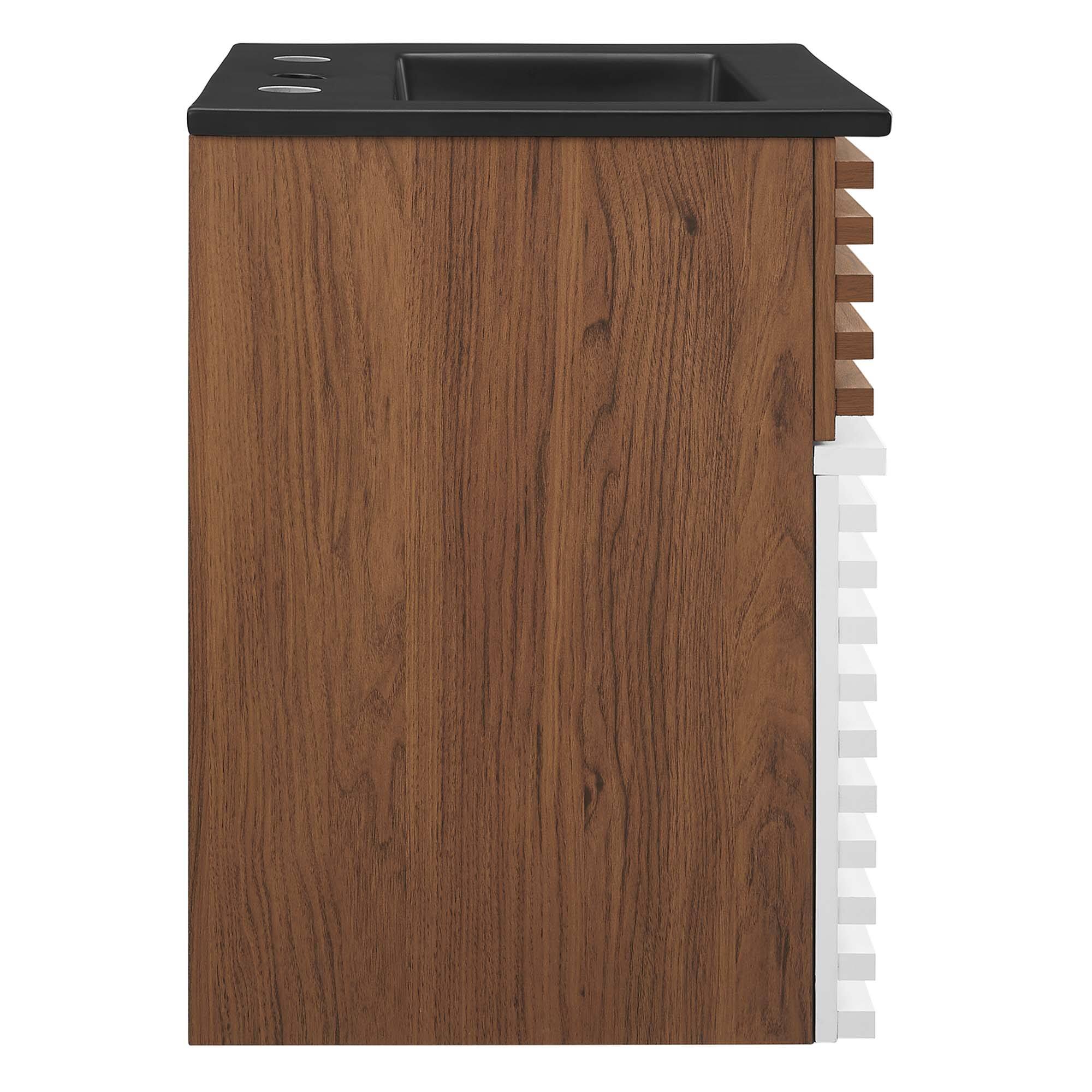 Alt View 1. Modway - Render Wall-Mount Bathroom Vanity with Black Basin Included - White Walnut Black.