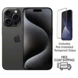 Apple - Refurbished Excellent - iPhone 15 Pro Max A2849 (Fully Unlocked) 256GB w/ Pre-Installed Tempered Glass - Black Titanium