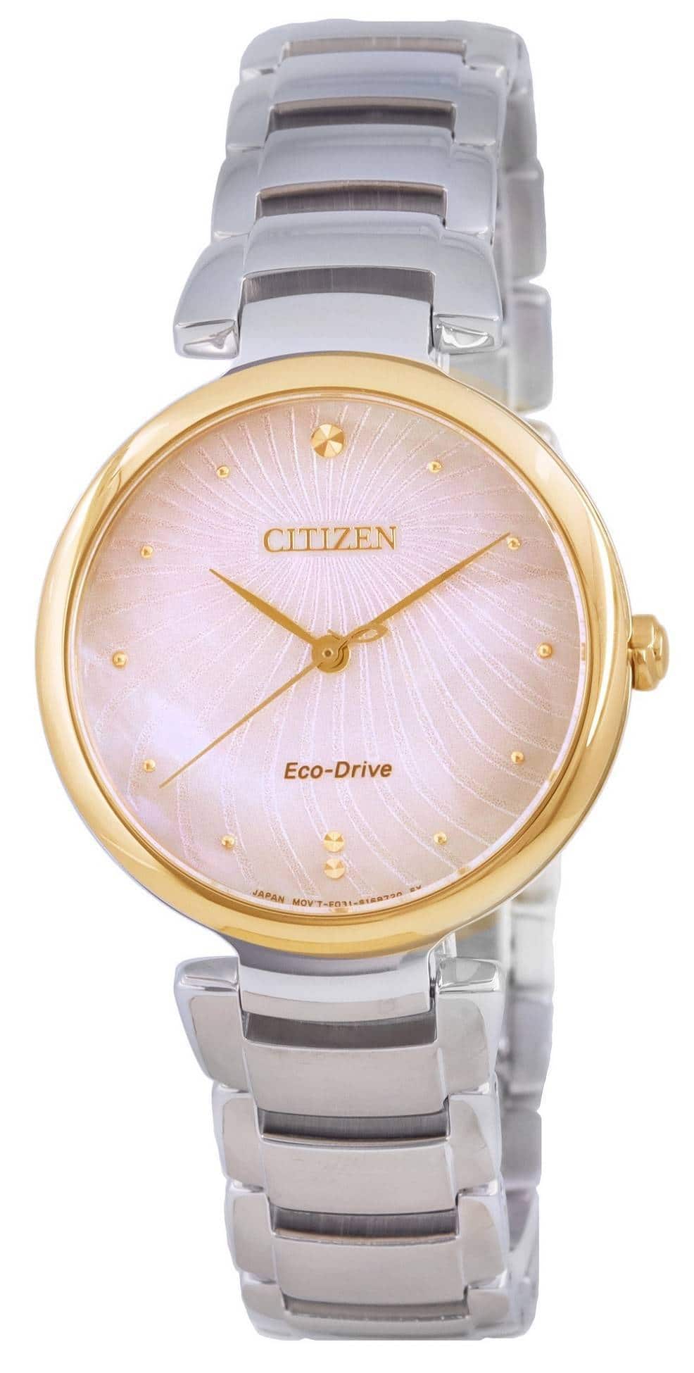 Citizen - Dial Two Tone Stainless Steel Eco-Drive EM0854-89Y Women's Watch - Mother Of Pearl