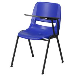 Emma + Oliver - Ergonomic Shell Chair with Left Handed Flip-Up Tablet - Tablet Arm Desk - Blue