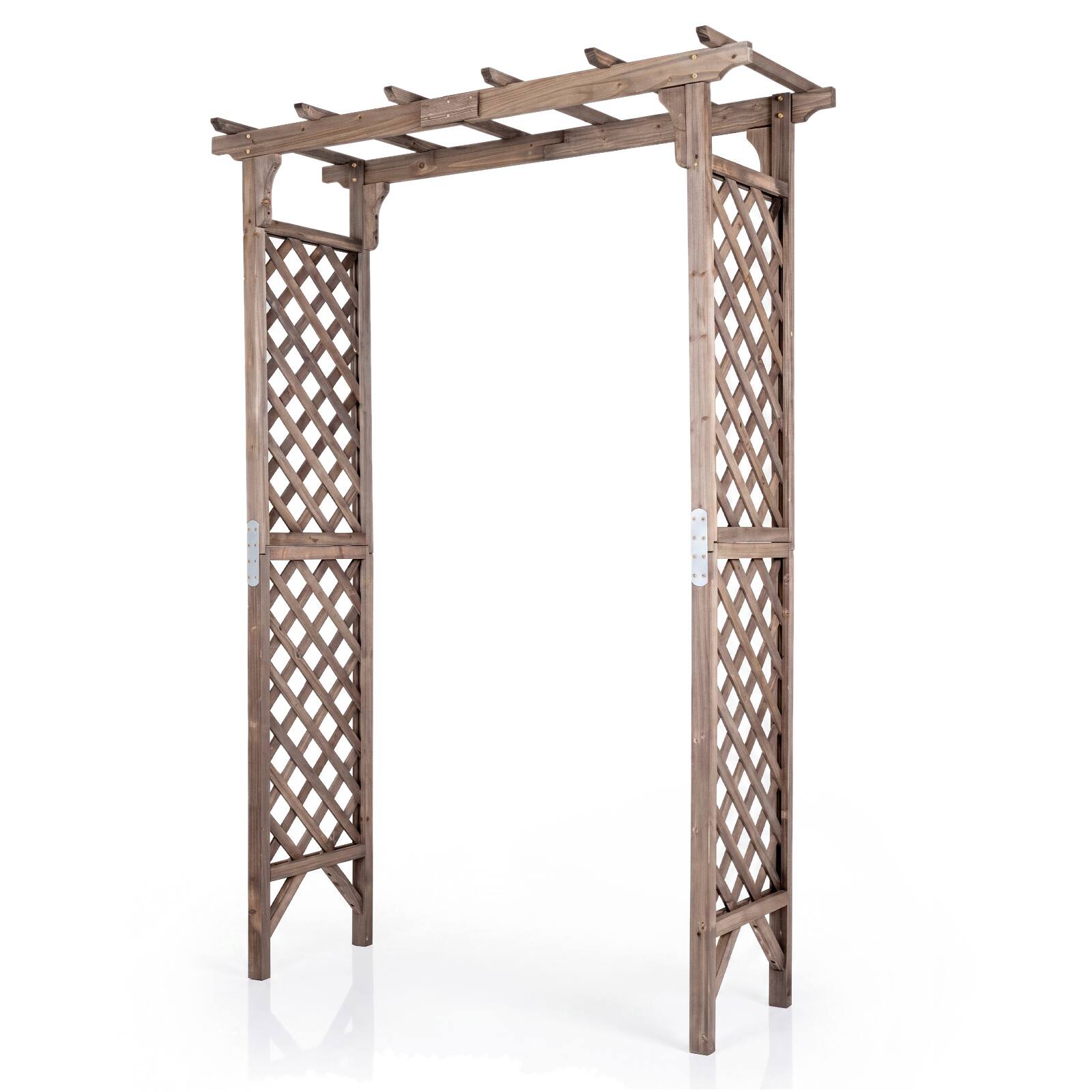 Alt View 9. Gymax - Gymax Flat Top Garden Arch Trellis 85'' Tall Wood Garden Archway Gate for Plants - Brown.
