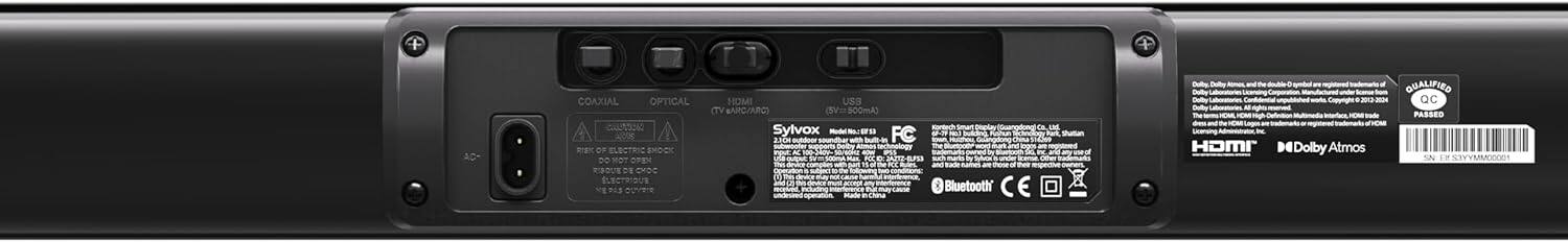 COAXIAL OPTICAL ELECTRIC BLOCK DO NOT OPEN CHARGING SECTION 71S HOMI USB CTV W (5V=500mA) Sylvox FC R - - 2n mps Bluetooth Culy Dullny QUALIFIED QC PASSED HDMI Dolby Atmos