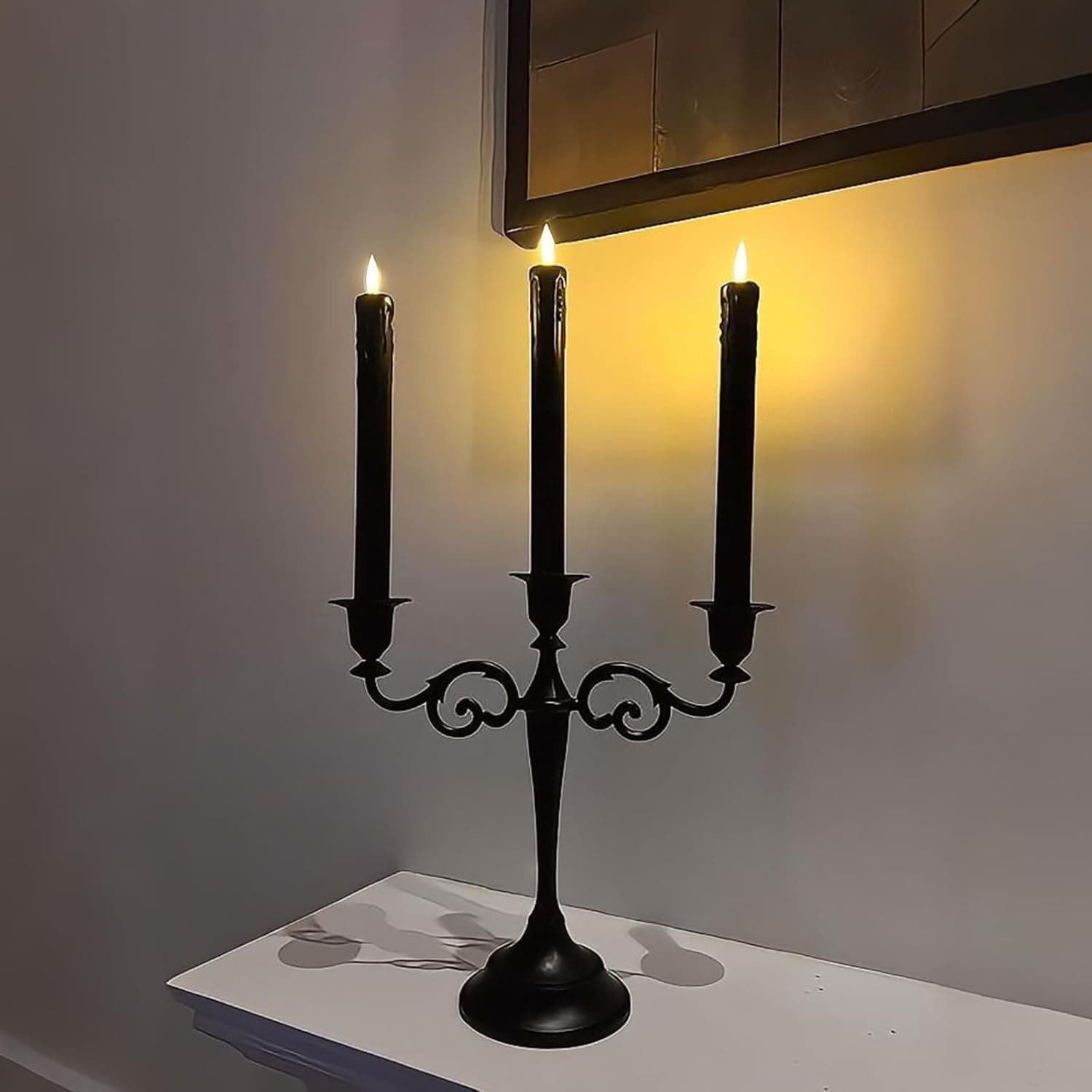 Alt View 4. FINEAK - 6 Pack Black Flameless Taper Candles: 9.5 inch Battery Operated, Flickering Real Wax - ‎Black.