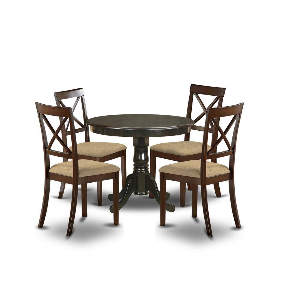 Back. East West Furniture - ANBO5-CAP-C 5 Pc small Kitchen Table and Chairs set-round Table and 4 Chairs for Dining room - Cappuccino.