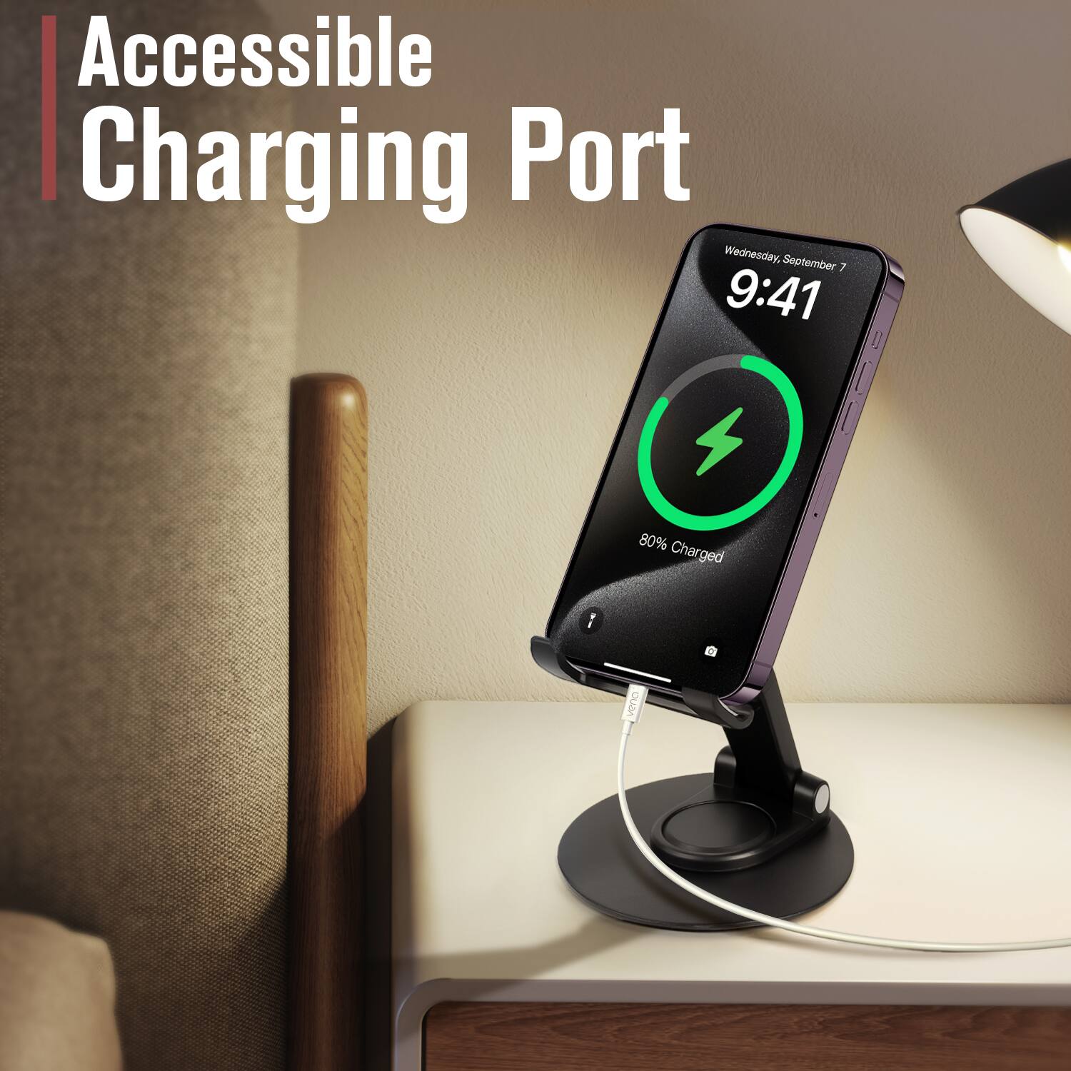 Accessible Charging Port

Wednesday, September 7  
9:41  
80% Charged