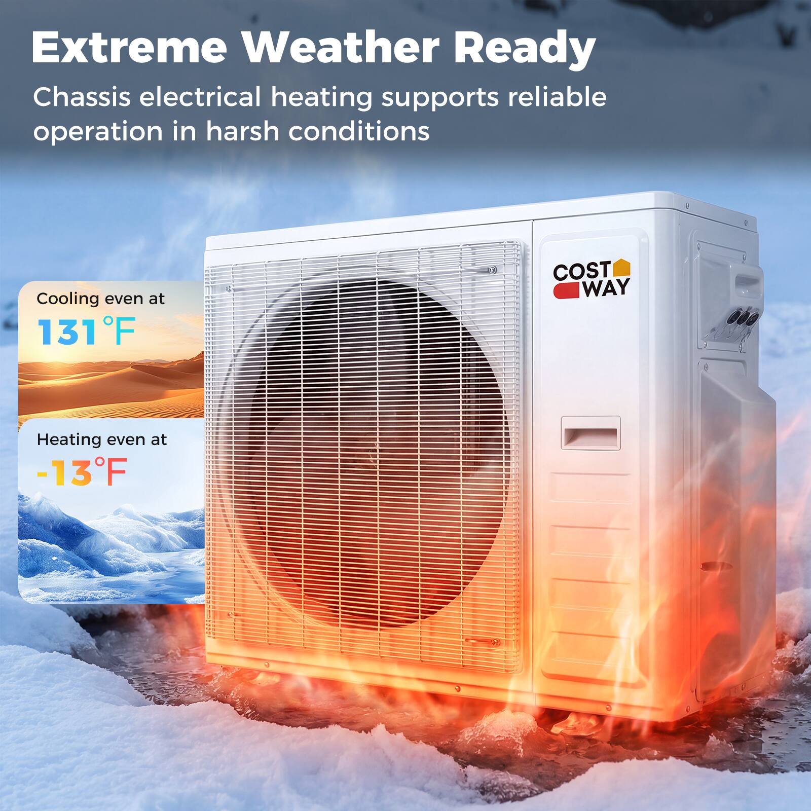 Extreme Weather Ready

Chassis electrical heating supports reliable operation in harsh conditions

Cooling even at 131°F

Heating even at -13°F