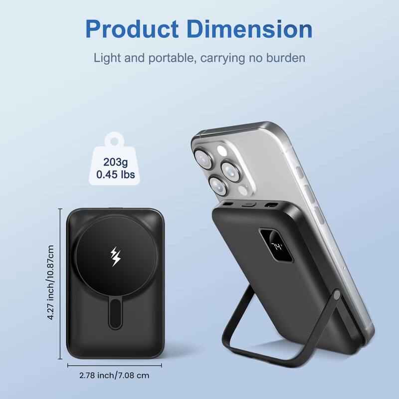 Product Dimension  
Light and portable, carrying no burden  

203g  
0.45 lbs  

4.27 inch/10.87 cm  
2.78 inch/7.08 cm