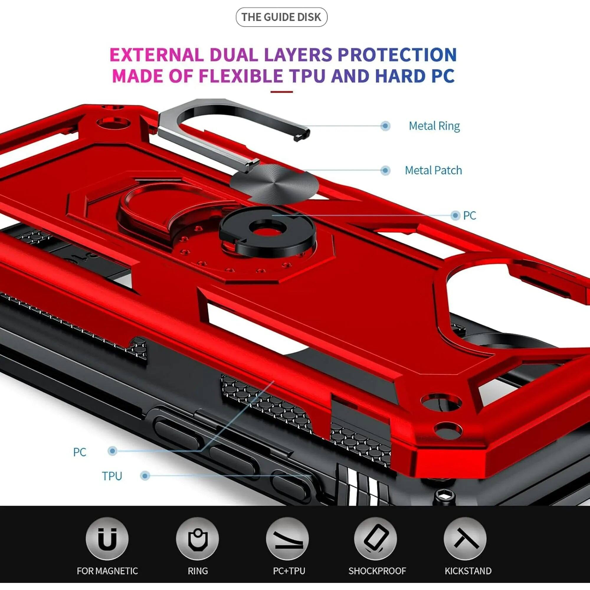 THE GUIDE DISK

EXTERNAL DUAL LAYERS PROTECTION MADE OF FLEXIBLE TPU AND HARD PC

Metal Ring
Metal Patch
PC
PC
TPU
U
FOR MAGNETIC
RING
PC+TPU
SHOCKPROOF
KICKSTAND
