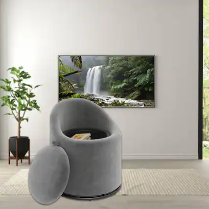 Front. Hivvago - 360° Swivel Barrel Accent Chair with Hidden Storage - Gray.