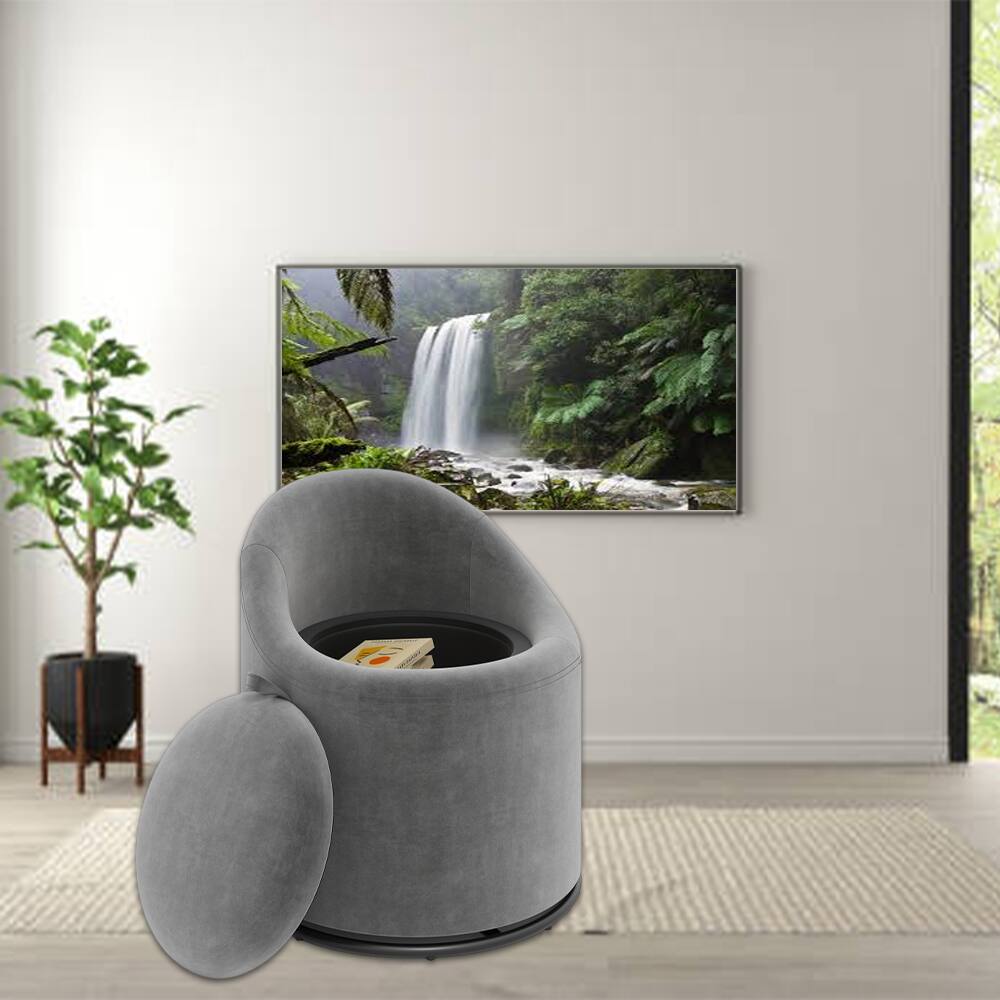Front. Hivvago - 360° Swivel Barrel Accent Chair with Hidden Storage - Gray.