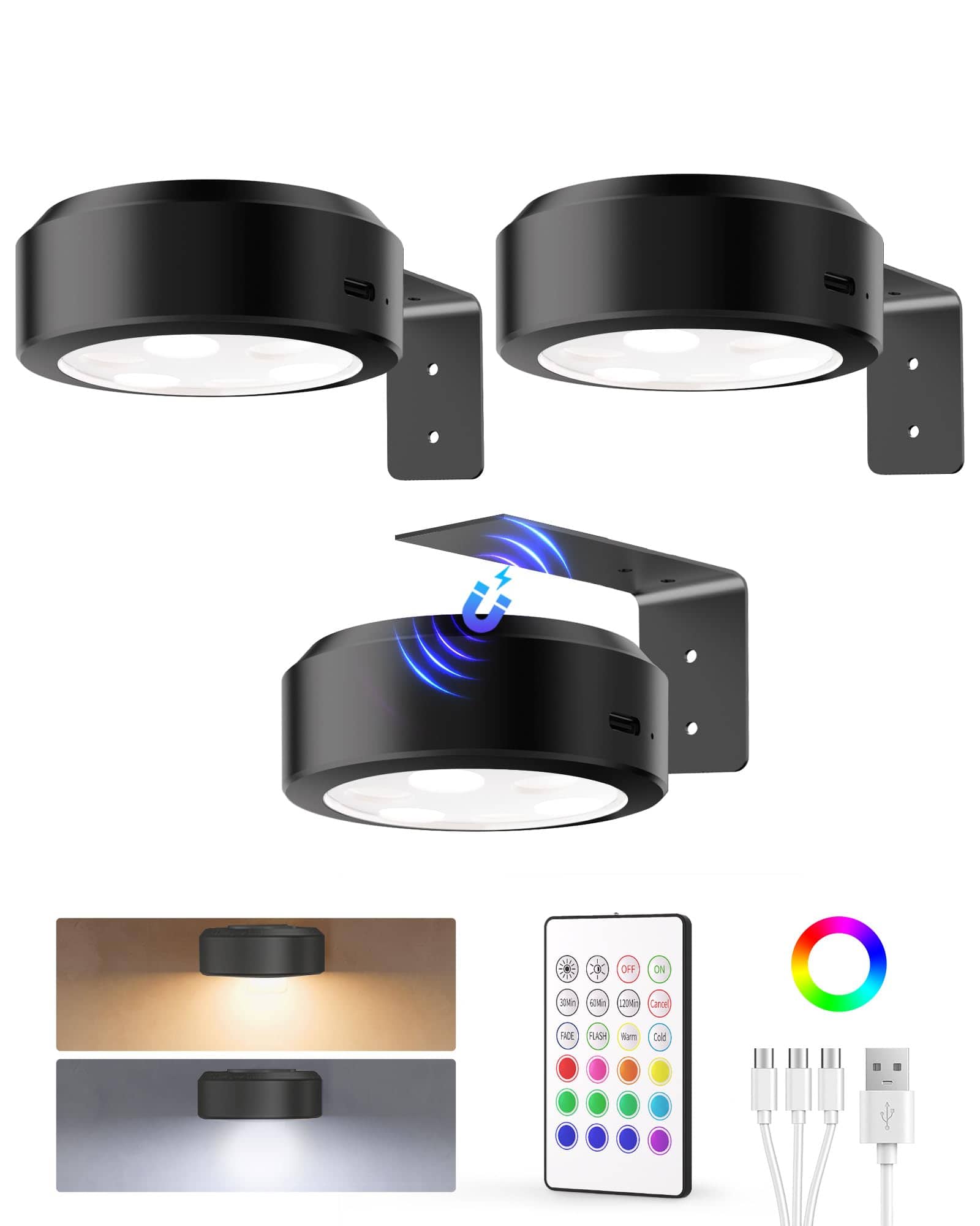 EZVALO - LED Picture Light Wireless with Remote-RGB-3 Pack - Black