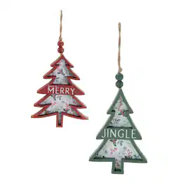 BreeBe - Rustic Tree Ornament (Set of 12) - Red, Green, White