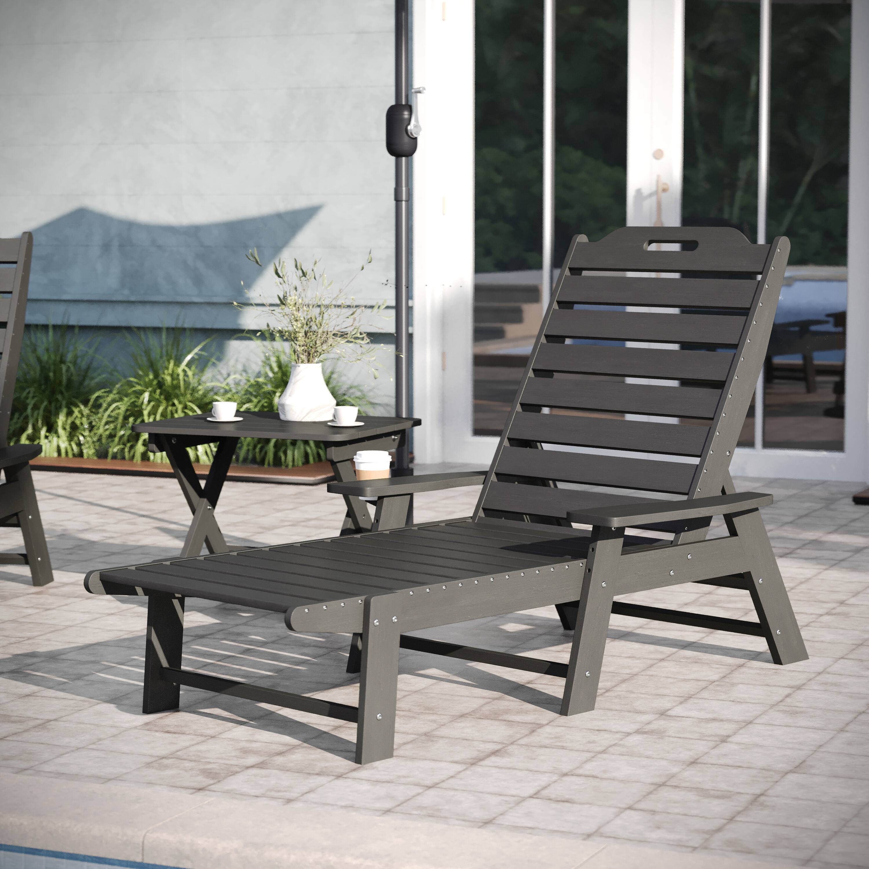 Alt View 2. Emma + Oliver - 3pc Indoor/Outdoor Set with 2 Adirondack Lounge Chairs/Folding Side Table - Gray.