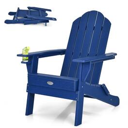 Gymax - Patiojoy Folding Patio Adirondack Chair Weather Resistant Cup Holder Yard - Navy