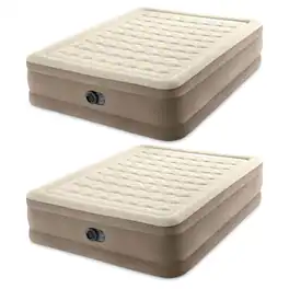 Intex - Dura-Beam Deluxe Ultra Plush Air Bed w/Built-in Pump, Queen (2 Pack) - Beige
