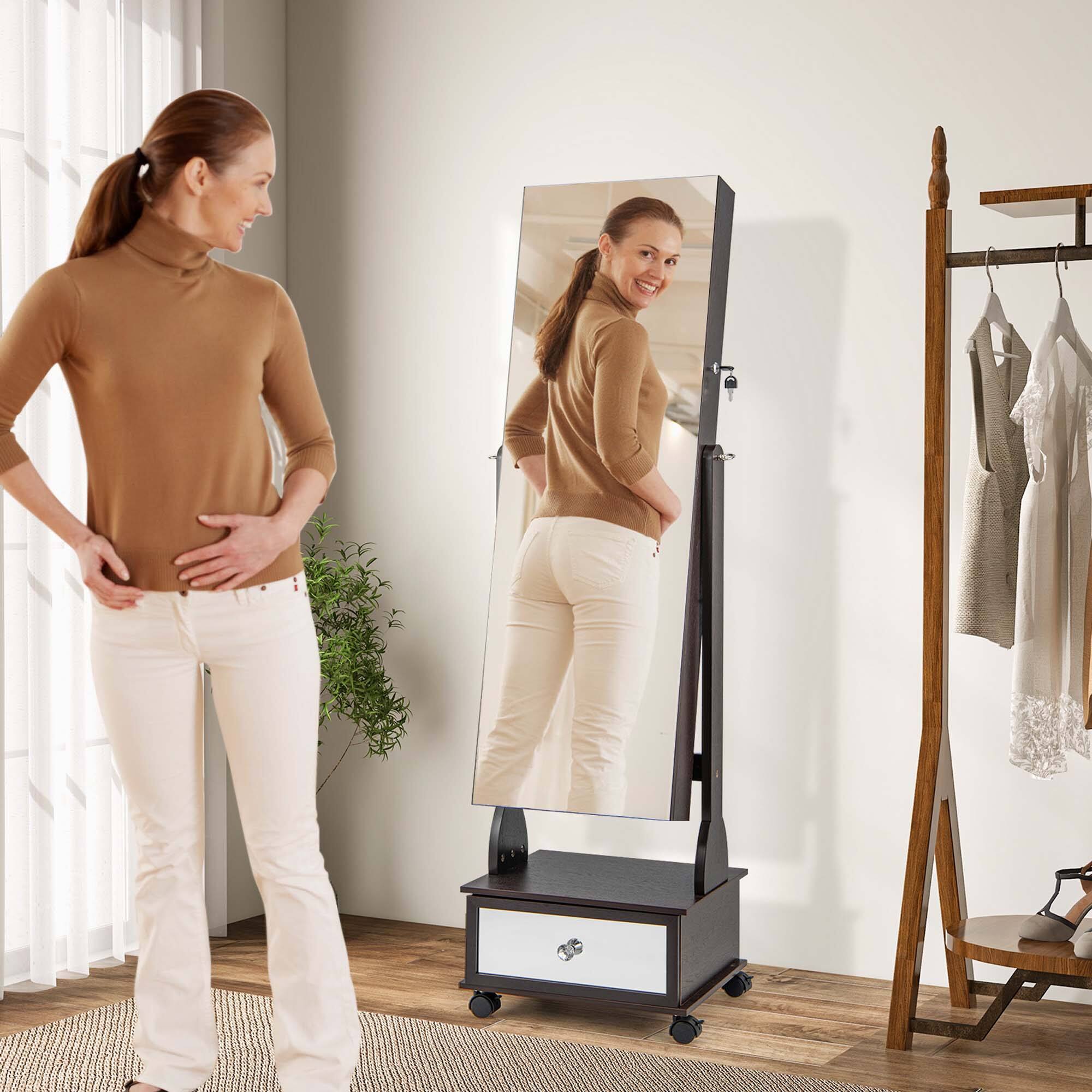 Alt View 11. Costway - Jewelry Cabinet Armoire Full-Length Mirror Lockable with 3-Color LED Lights Brown - Brown.