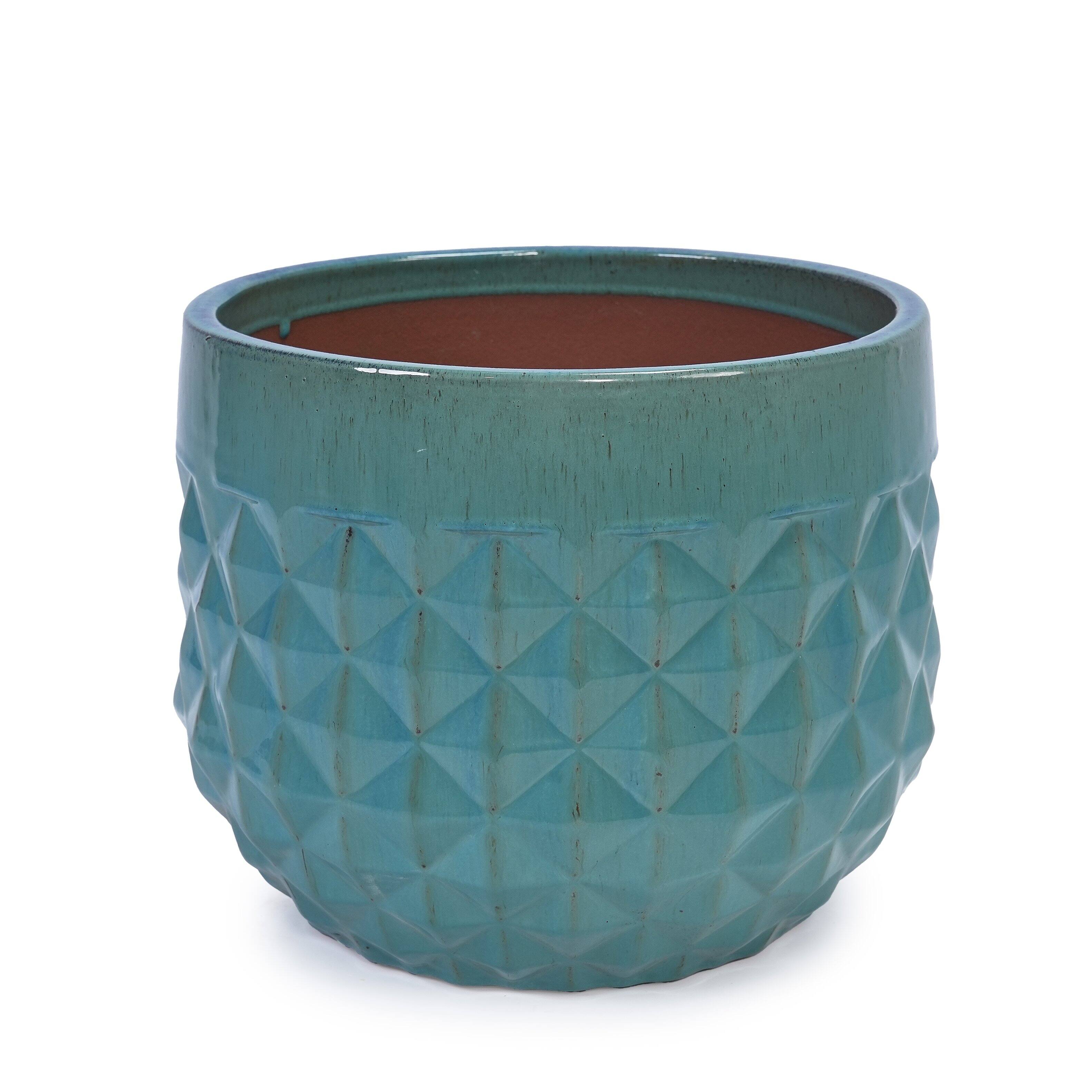 Alt View 8. Loheer - Loheer Ceramic Planter Set, Hand Glazed Teal Planter Set of 3 with Drainage Holes for Patio Herbs Succulents.