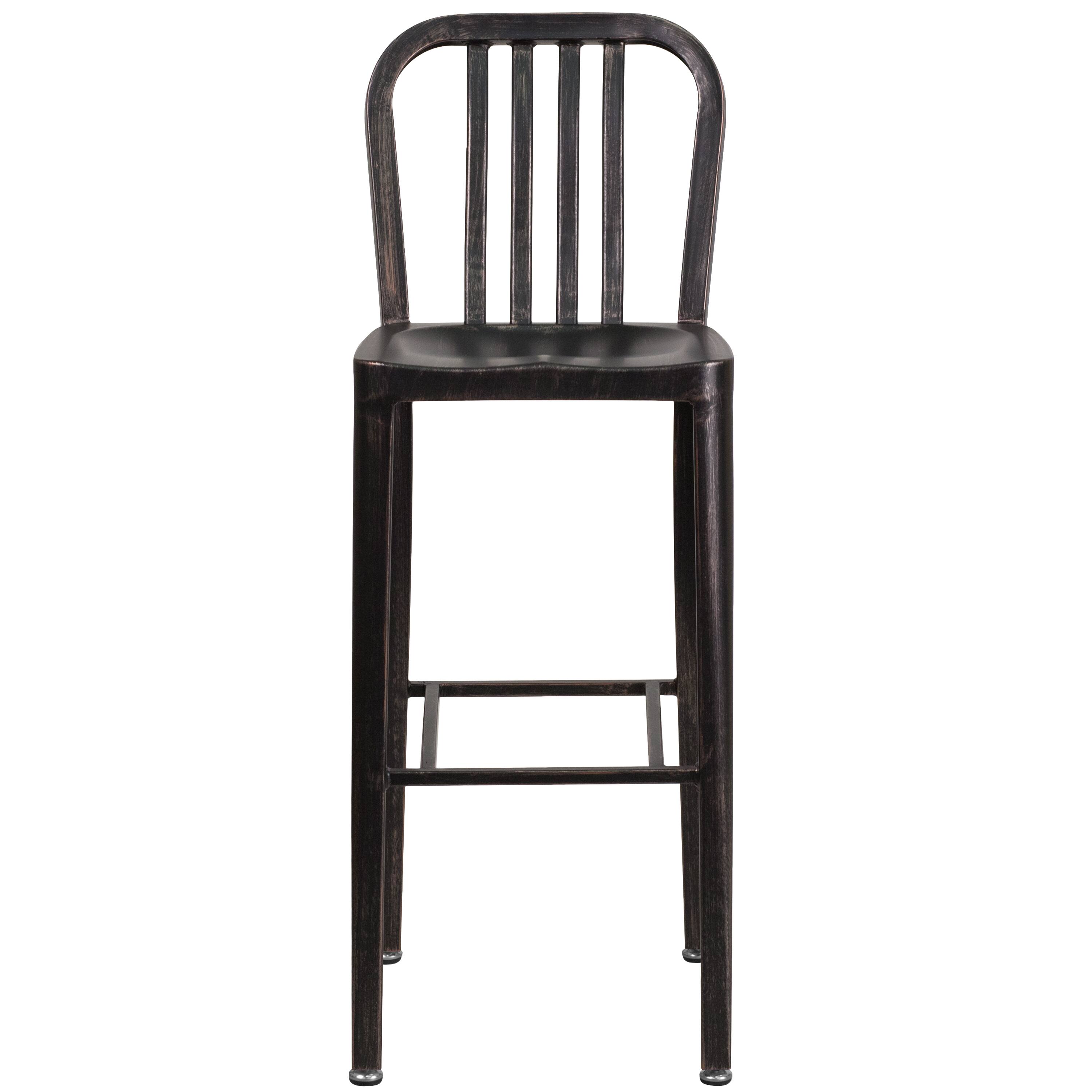 Alt View 7. Emma + Oliver - Commercial Grade 30"H Colorful Metal Indoor-Outdoor Vertical Slat Back Barstool - Black-Antique Gold.