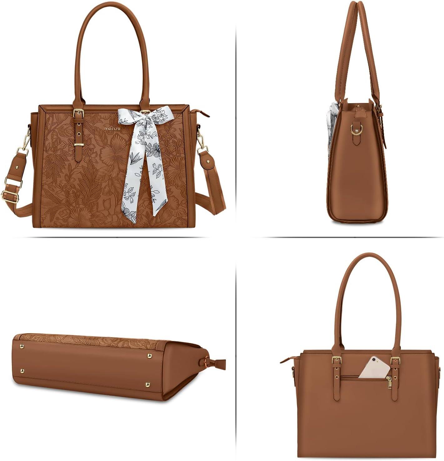 Alt View 2. mosiso - Laptop Bag for Women 17-17.3 inch PU Leather Tote Bag Work Briefcase Computer Bags - Brown.