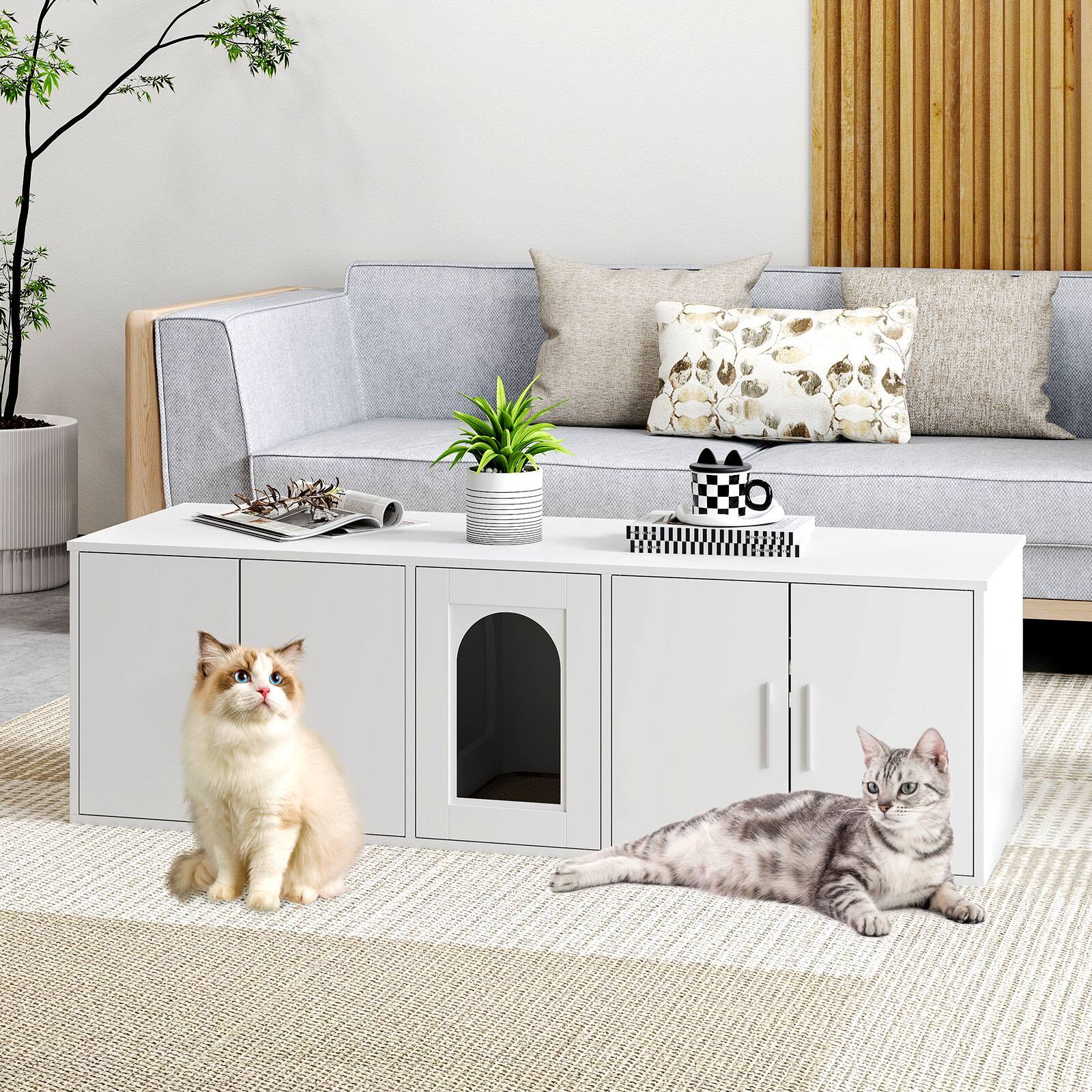 Alt View 1. Gymax - Gymax 58'' Hidden Cat Washroom Furniture w/ Double Rooms Sisal Scratching Mat - White.